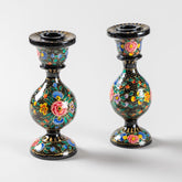 Papier Mache Candle Stands Black & Multi-Colour - 5.5 x 2.3 - Eyaas